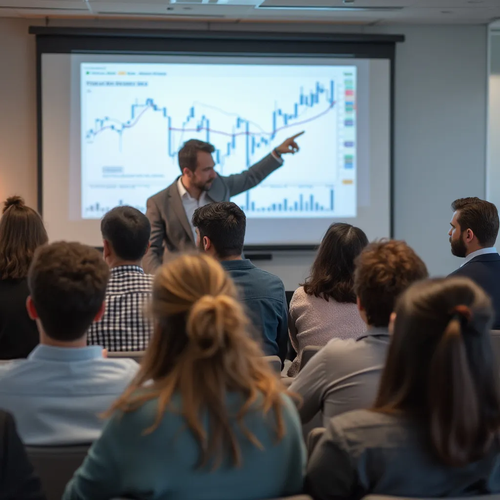Personas en un seminario sobre mercado de valores