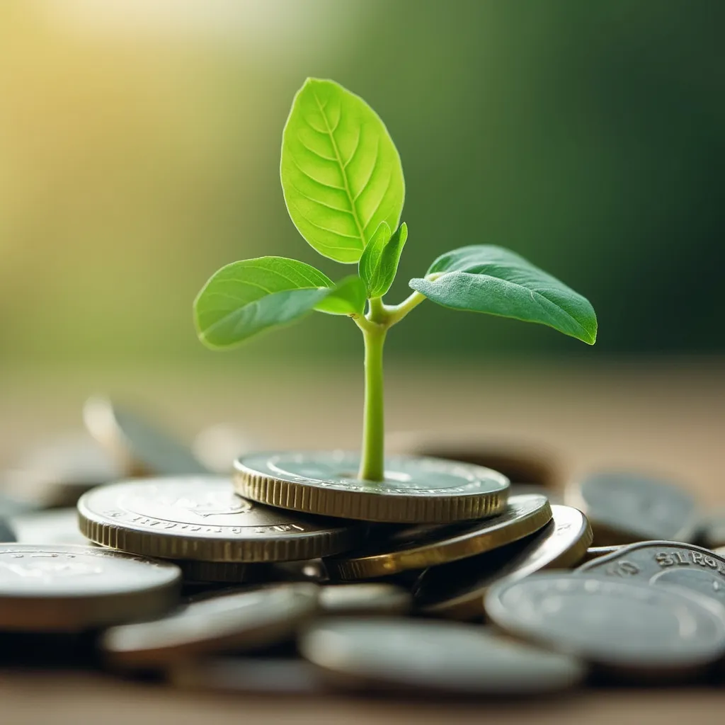 Planta creciendo de monedas, simbolizando inversión sostenible